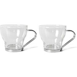Gerimport theeglazen set - 12x stuks - 170 ml - RVS - met oor/handvat - Koffie- en theeglazen