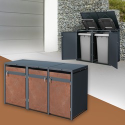 Afvalbox voor 3 bakken tot 240L 200x80x116,3 cm antraciet/roest-look staal ML design