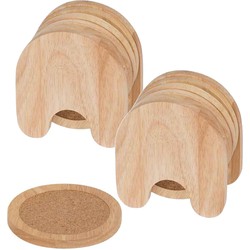 Set van 10x glazenonderzetters hout in houder 10 cm - Glazenonderzetters