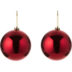 2x Grote kunststof kerstballen rood 15 cm - Kerstbal