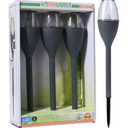 Pro Garden Solar LED lantaarns - 3x st - zwart - 31 cm -zonne-energie - Prikspotjes