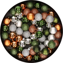 Kleine kunststof kerstballen 60x stuks 3 cm kerstballen in zilver-koper-groen - Kerstbal