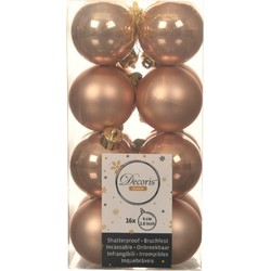 Decoris kleine kerstballen - 16x st - toffee bruin - 4 cm - kunststof - Kerstbal