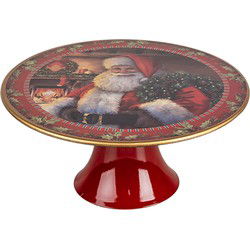 Clayre & Eef Taartplateau op Voet Rood Kunststof Kerstman