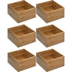 Set van 6x stuks opberg/sorteer/kast/lade verdelers vakjes bamboe hout 18 x 18 x 9.5 cm - Make-up dozen