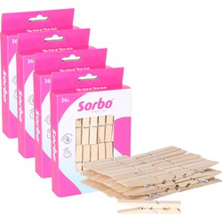 Sorbo wasknijpers hout - 144x stuks - knijpers / wasspelden - wasgoed - Knijpers