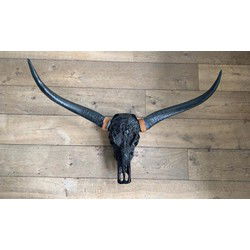 Longhoorn Skull Dierenhoofd - Dierenschedel voor aan de Muur - Bufffelschedel - Skulls Mancave - Longhoorn Zwart - 1 Meter