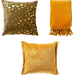 Dutch Decor VOORDEELSET GOLDEN TOUCH - Set van 3 - Lewis & Tino & Florijn - Golden Glow - Geel & Military Olive - Groen - Dutch Decor