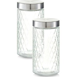 2x Glazen voorraadpotten/bewaarpotten 1500 ml geruit 11 x 22 cm - Voorraadpot