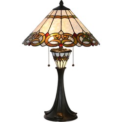 LumiLamp Tiffany Tafellamp  Ø 40x61 cm  Beige Rood Glas Driehoek Tiffany Bureaulamp