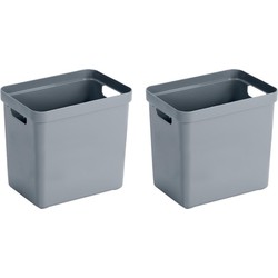 3x Kunststof opbergbakken/opbergmanden blauw grijs 25 liter - Opbergbox