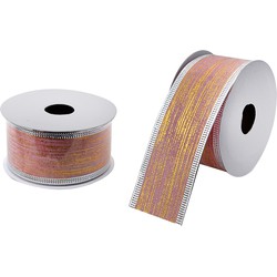 Clayre & Eef Kerstlint 38 mm Roze Goudkleurig Synthetisch