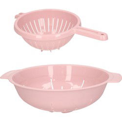 Plasticforte Keuken vergieten/zeef - set 2x - kunststof - lichtroze - dia 23 en 25 cm - Vergieten