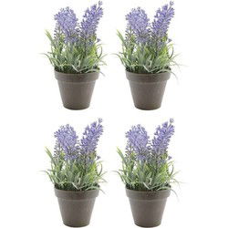 Bellatio Kunstplant - 6x stuks - lavendel - paars - 17 cm - in pot - lavandula - Kunstplanten