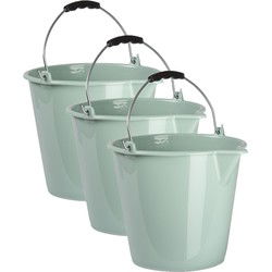 Plasticforte Emmer - 3x stuks - mintgroene - 9L - schoonmaak emmer - Emmers