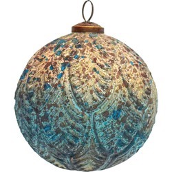 Clayre & Eef Kerstbal  Ø 12 cm Turquoise Beige Glas Metaal Kerstdecoratie
