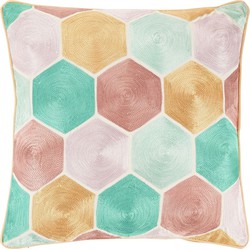 Dutch Decor HOVER - Sierkussen 45x45 cm - geborduurd patroon - zalm - roze - oranje - pasteltinten