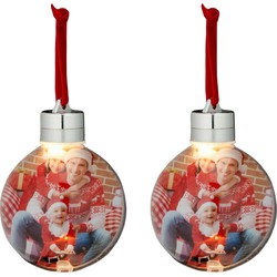 2x stuks DIY foto/fotolijst kunststof kerstballen transparant 8 cm met verlichting - Kerstbal