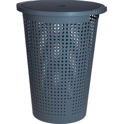 Wasmand met deksel - blauw - 35 liter - 40 x 52 cm - kunststof - Wasmanden