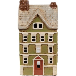 Clayre & Eef Waxinelichthouder Huis 14x10x26 cm Groen Beige Keramiek Theelichthouder