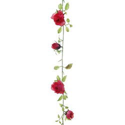 Louis Maes kunstplant bloemenslinger Rozen - rood/groen - 225 cm - kunstbloemen - Kunstplanten
