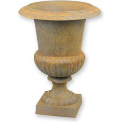 A CAST IRON GARDEN URN - RUST