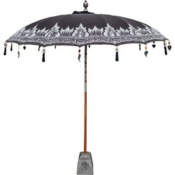 Bali parasol 180 cm zwart half zilveren beschildering