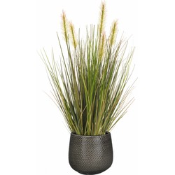 Emerald Kunstplant - groen gras 45 cm - antraciet bloempot keramiek - Kunstplanten