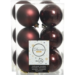 24x stuks kunststof kerstballen mahonie bruin 6 cm glans/mat - Kerstbal