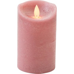 1x LED kaars/stompkaars antiek roze met dansvlam 12,5 cm - LED kaarsen
