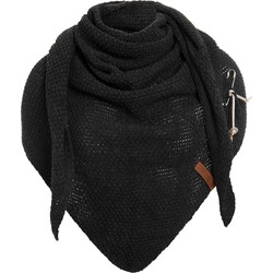 Knit Factory Coco Gebreide Omslagdoek - Driehoek Sjaal Dames - Zwart - 190x85 cm - Inclusief sierspeld