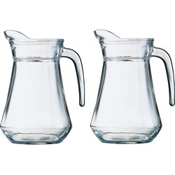 2x stuks glazen schenkkan/karaf 1 liter - Schenkkannen