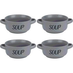 Cosy & Trendy soepkom van aardewerk - 4x - grijs - Dia 13,5 cm - 470 ml - Servies - Soepkommen - Kommetjes