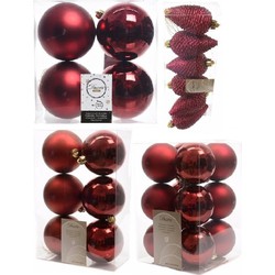 Kerstversiering kunststof kerstballen donkerrood 6-8-10 cm pakket van 50x stuks - Kerstbal