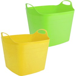 Voordeelset van 2x stuks kunststof flexibele emmers/wasmanden/kuipen 40 liter in het groen/geel - Wasmanden