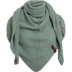 Knit Factory Coco Gebreide Omslagdoek - Driehoek Sjaal Dames - Stone Green - 190x85 cm - Inclusief sierspeld