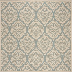 Safavieh Damask Indoor/Outdoor Geweven Gebiedsdeken, Beachhouse Collectie, BHS135, in Aqua & Crème, 201 X 201 cm