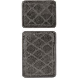 Bari Badmat / Toiletmat - Badkamer Set 2-Delig - Wasbaar - Anti-slip - Grijs- 40x50 CM & 50x80 CM