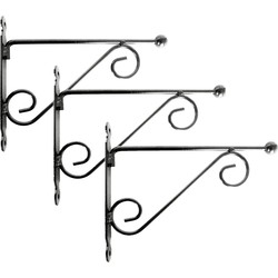 3x stuks muurhaken met dubbele sierkrul 28 x 23 cm - metaal - hanging basket haak - Plantenbakhaken