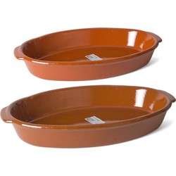 Ovenschalen set 2 stuks 3,9 liter en 8,3 liter terracotta aardewerk - Ovenschalen