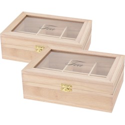 2x stuks houten theekist 6-vaks 21 cm - Theedozen