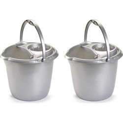 PlasticForte Dweilemmer - 2x - 15L - zilver grijs - mopemmer - 38 cm - Emmers