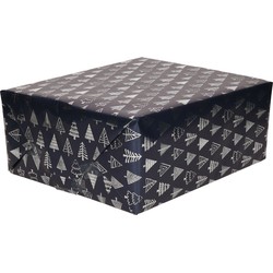 4x Rollen inpakpapier/cadeaupapier Kerst print donkerblauw/gouden kerstbomen 250 x 70 cm luxe - Cadeaupapier