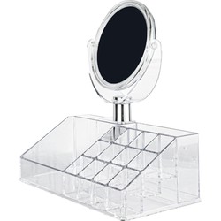 Decopatent® Make up Organizer met 15 Vakken & Spiegel - Makeup Organizer Transparant - Sieraden - Make-up - Cosmetica - Opbergdoos