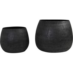 Light&living Pot deco S/2 Ø38,5x28,5+Ø50x37,5 cm GENOLU mat zwart