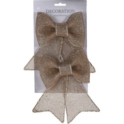 Glitter strik - 2x - champagne - 18 cm - Kerst ornamenten - Kersthangers