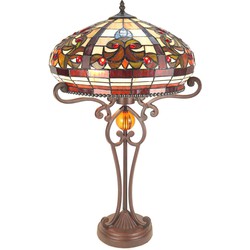 LumiLamp Tiffany Tafellamp  Ø 42x72 cm  Beige Bruin Kunststof Glas Tiffany Bureaulamp