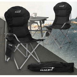 Opvouwbare campingstoel tot 150 kg zwart met bekerhouder incl. draagtas Hauki