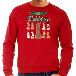 Bellatio Decorations foute kersttrui/sweater heren - All I want for Christmas - rood - piemel/penis S - kerst truien