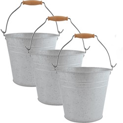 3x stuks zinken emmers/bloempotten/plantenpotten met handvat 5 liter - Emmers